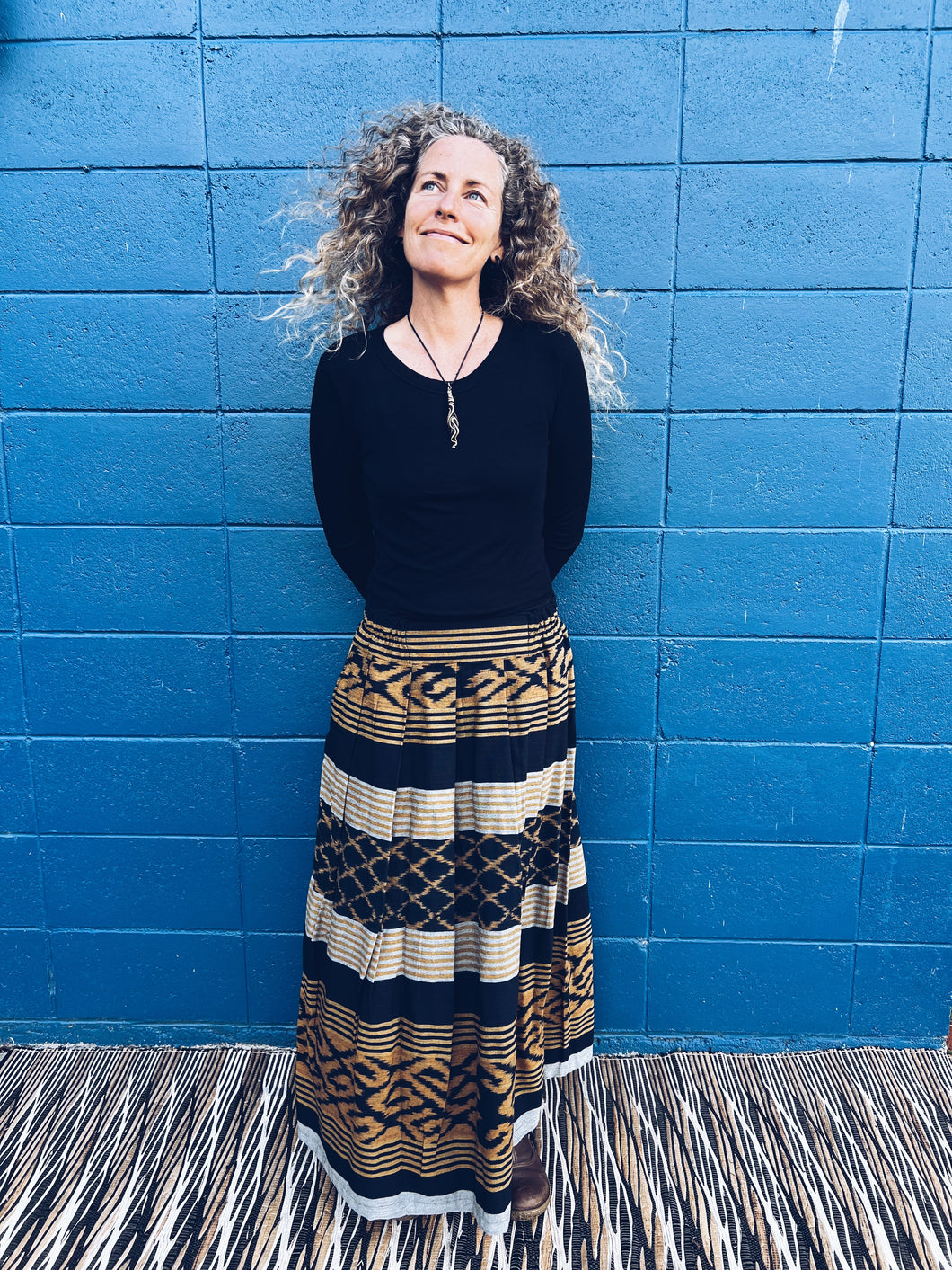 Handwoven Ikat Skirt - Java - Mustard