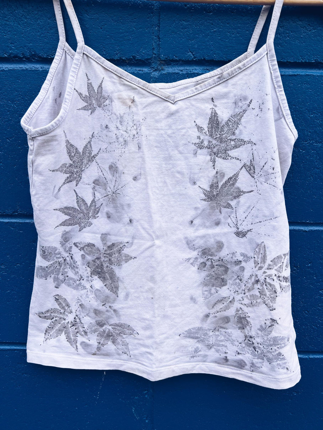 Maple and rose leaf singlet ecoprinted